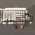 Zen Tea Room Interior Design With Wooden Table Tea Sets Display And Decorative Screen