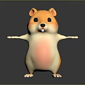 Cute Orange And Beige Cartoon Hamster 3D Model With Arms Outstretched On Dark Background
