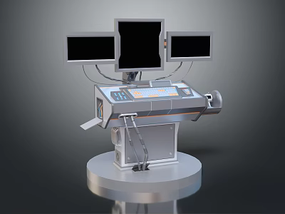 Modern Commercial Equipment With Three Screens Control Panel Console And Sturdy Base Design 3d model