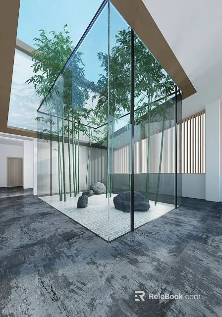 Modern Shower Sauna Design Featuring Glass Enclosure Bamboo Stones Skylight And Pebble Ground 3d model 