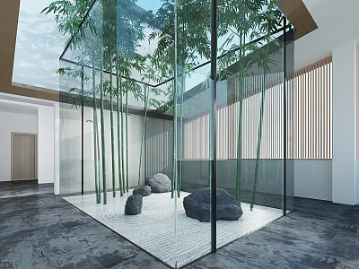 Modern Shower Sauna Design Featuring Glass Enclosure Bamboo Stones Skylight And Pebble Ground 3d model