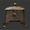 Antique Decorative Chest With Intricate Carvings Golden Finish And Claw Feet