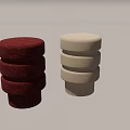 Set Of Modern Stackable Beige And Maroon Stools With Speckled Surface Design 3d model