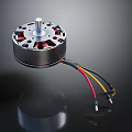 Brushless DC Motor With Metal Housing Red Coils Shaft And Connecting Wires