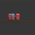 Colorful Jars With Red And Blue Lids On Brown Wooden Tray