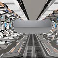 Futuristic Spaceship Interior Design With Control Panels Seats Illuminated Indicators And Metallic Flooring