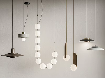 Various Modern Pendant Lights With Circular Bulbs And Metal Frames For Interior Decor 3d model