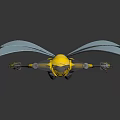 Yellow Humanoid Insect Like Creature With Blue Wings And Mechanical Body Structure