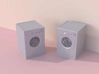 Modern Gray Two Washing Machines Interior Design With Simple Background 3d model