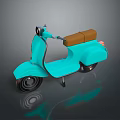 3D Rendered Light Blue Scooter With Brown Seat And Dark Background Reflection