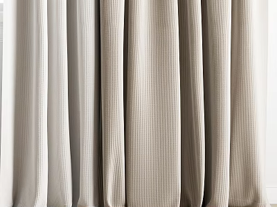 Modern Beige Curtains With Vertical Stripes And Textured Linen Fabric Design 3d model