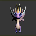 Cute Fantasy Dragon Game and Movie Character With Purple Body Blue Head and Pink Wings