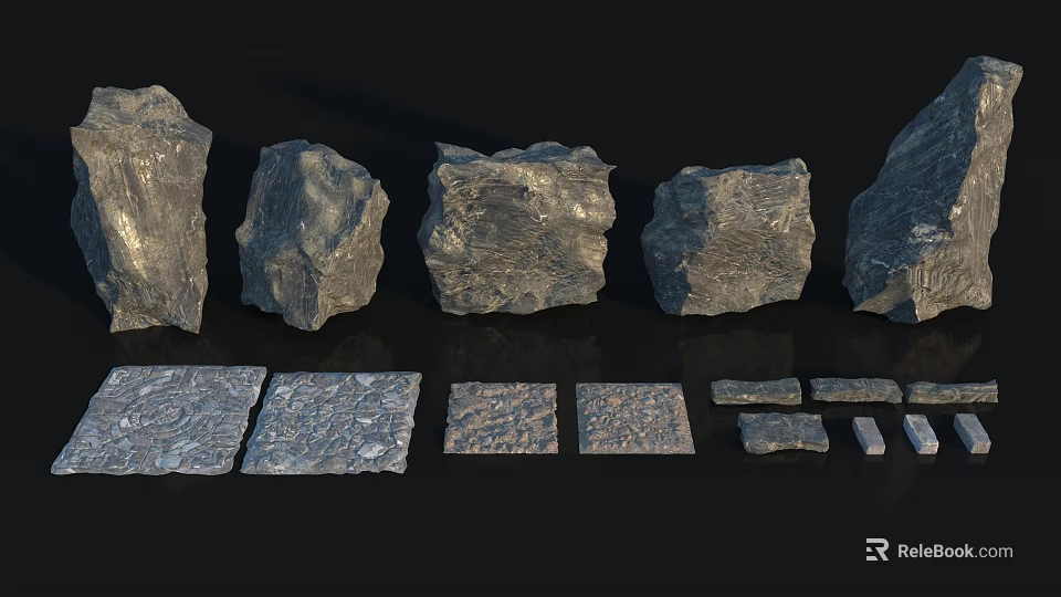 Natural Wood And Stone Material Samples Featuring Various Types And Textured Surfaces 3d model