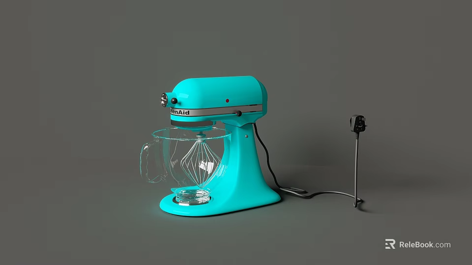 Turquoise Stand Mixer As Essential Kitchen Appliance With Glass Mixing Bowl And Whisk 3d model 