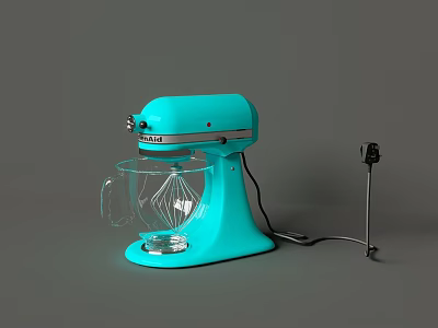 Turquoise Stand Mixer As Essential Kitchen Appliance With Glass Mixing Bowl And Whisk 3d model