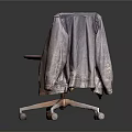 Brown Office Chair With Coat On Wheels And Metal Base