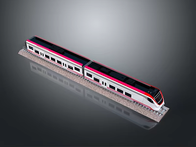 Modern High Speed Train with Sleek White Red Stripe Design on Railway Track 3d model