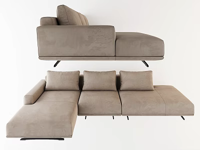 Modern Beige Fabric Sectional Sofa With Multiple Cushions L-shaped Design And Black Legs 3d model