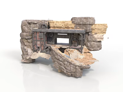 Rustic Rock Wall Structure With Wooden Door And Stone Details 3d model