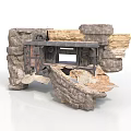 Rustic Rock Wall Structure With Wooden Door And Stone Details