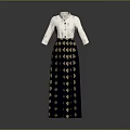 Elegant White Shirt With Three Quarter Sleeves And Dark Blue Long Skirt With Gold Patterns