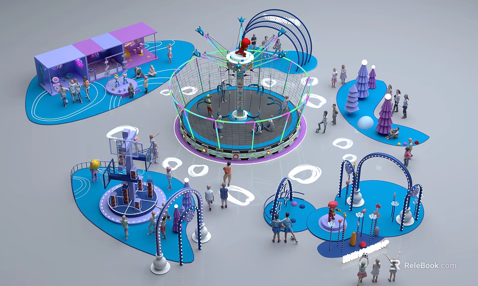Colorful Children's Playground With Various Play Equipment And Kids Enjoying Outdoor Activities 3d model 