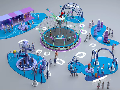 Colorful Children's Playground With Various Play Equipment And Kids Enjoying Outdoor Activities 3d model