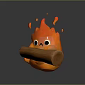 Cute Orange Flame Character Creature Holding Wooden Log With Big Round Eyes