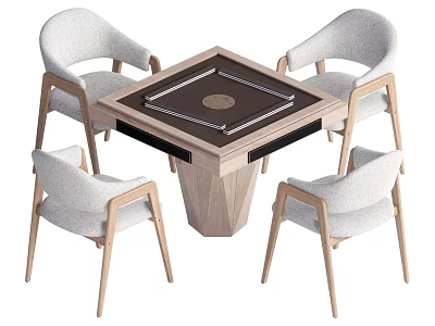 Modern Square Dining Table With Four Wooden Frame Chairs And Fabric Seats 3d model