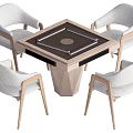Modern Square Dining Table With Four Wooden Frame Chairs And Fabric Seats