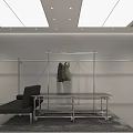 HOI Clothing Store Interior With Transparent Glass Facade Hanging Clothes And Mannequins