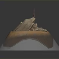 Martian Like Surface Rocky Terrain Exploration Rover With Flag Cables And Small Stones