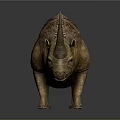 Realistic Brown Rhinoceros 3D Model With Textured Skin And Single Horn On Gray Background