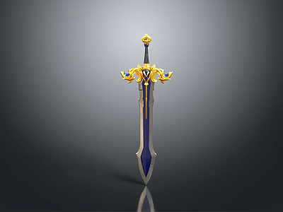Ornate Sword with Golden Embellishments and Luxurious Blue Blade Design 3d model