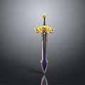 Ornate Sword with Golden Embellishments and Luxurious Blue Blade Design