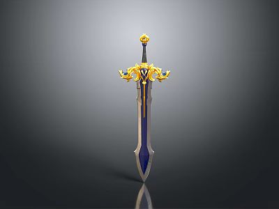 Ornate Sword with Golden Embellishments and Luxurious Blue Blade Design 3d model