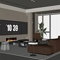Elegant Modern Living Room Interior With TV Wall Fireplace Sofa And Floor To Ceiling Windows
