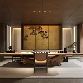 Modern Tea Room Interior Design With Long Wooden Table Chairs Tea Sets And Natural Light