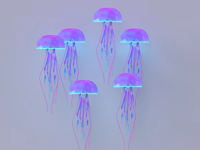 Multiple Purple Jellyfish With Long Glowing Tentacles On Soft Blue Background 3d model Multiple Purple Jellyfish With Long Glowing Tentacles On Soft Blue Background 3d model