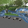 Kids Play Area with Greenery Interactive Structures Seating Areas and Colorful Paved Surfaces 3d model