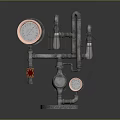 Industrial Equipment With Metal Pipes Pressure Gauges Control Valve And Gear Base Structure