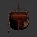 Traditional Wooden Watercraft Featuring Deck Railings Anchor Chain And Classic Design