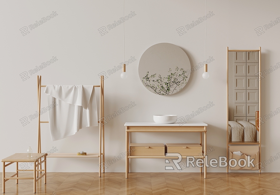 Nordic Basin Cabinet Rack Mirror Ornaments Homestay Bathroom Cabinet Drying Mirror Towel Rack Hanger model