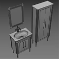 Modern Bathroom Vanity With White Countertop Black Cabinet And Gold Handles Mirror