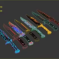 Colorful Neon Bladed Knives With Black Handles Arranged In A Row