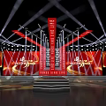 Chinese Power Themed Stage Design With Red Backdrop Lighting Effects And Steps 3d model