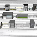 Multiple Modern Security Booth Structures With Fencing Barriers And Entrance Gates