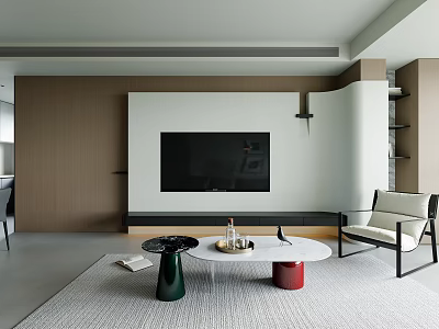 Modern Living And Dining Room Interior With TV Wall Coffee Table And Area Rug 3d model