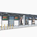 Modern Bus Station Featuring Glass Walls Advertising Billboards Yellow Railings And Shelter Roof