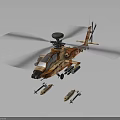 Military Helicopter Model with Tan Beige Paint Detailed Rotors Cockpit and Weapon Attachments